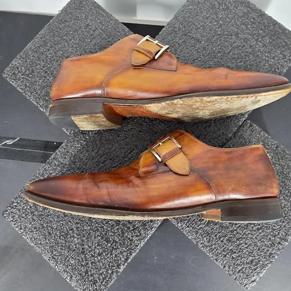Magnanni Men's 11 M Cognac Brown Leather Single Monk Strap Dress Shoes Spain 132